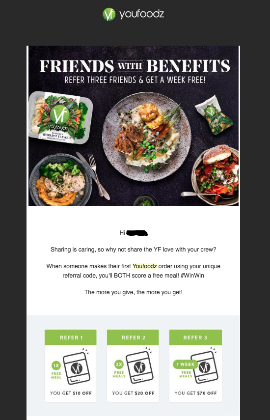 youfoodz referral program email: how to ask for referrals in an email