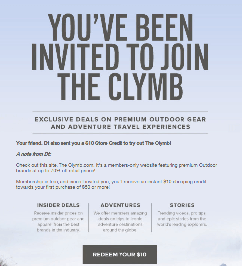 the clymb referral message
