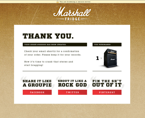 marshall fridge thank you page example