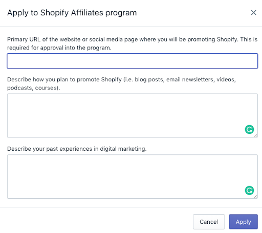 shopify affiliate application